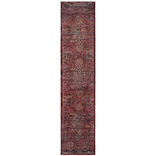 2' X 10' Red And Gold Oriental Power Loom Stain Resistant Runner Rug