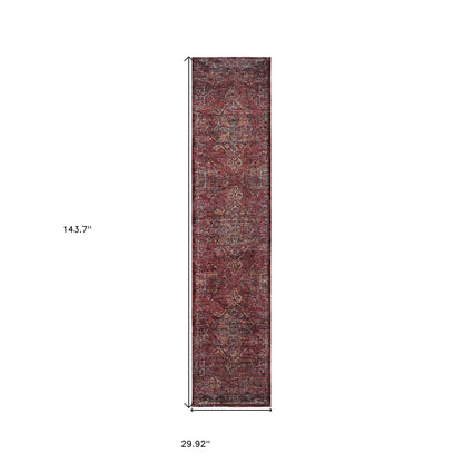 2' X 10' Red And Gold Oriental Power Loom Stain Resistant Runner Rug