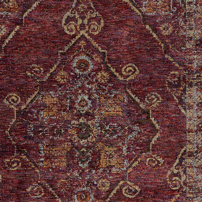 5' X 7' Red And Gold Oriental Power Loom Stain Resistant Area Rug