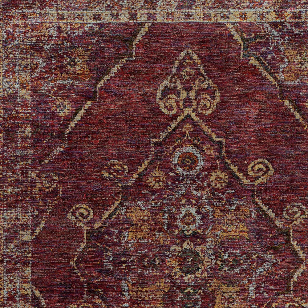 6' X 9' Red And Gold Oriental Power Loom Stain Resistant Area Rug