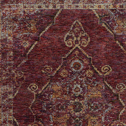 6' X 9' Red And Gold Oriental Power Loom Stain Resistant Area Rug