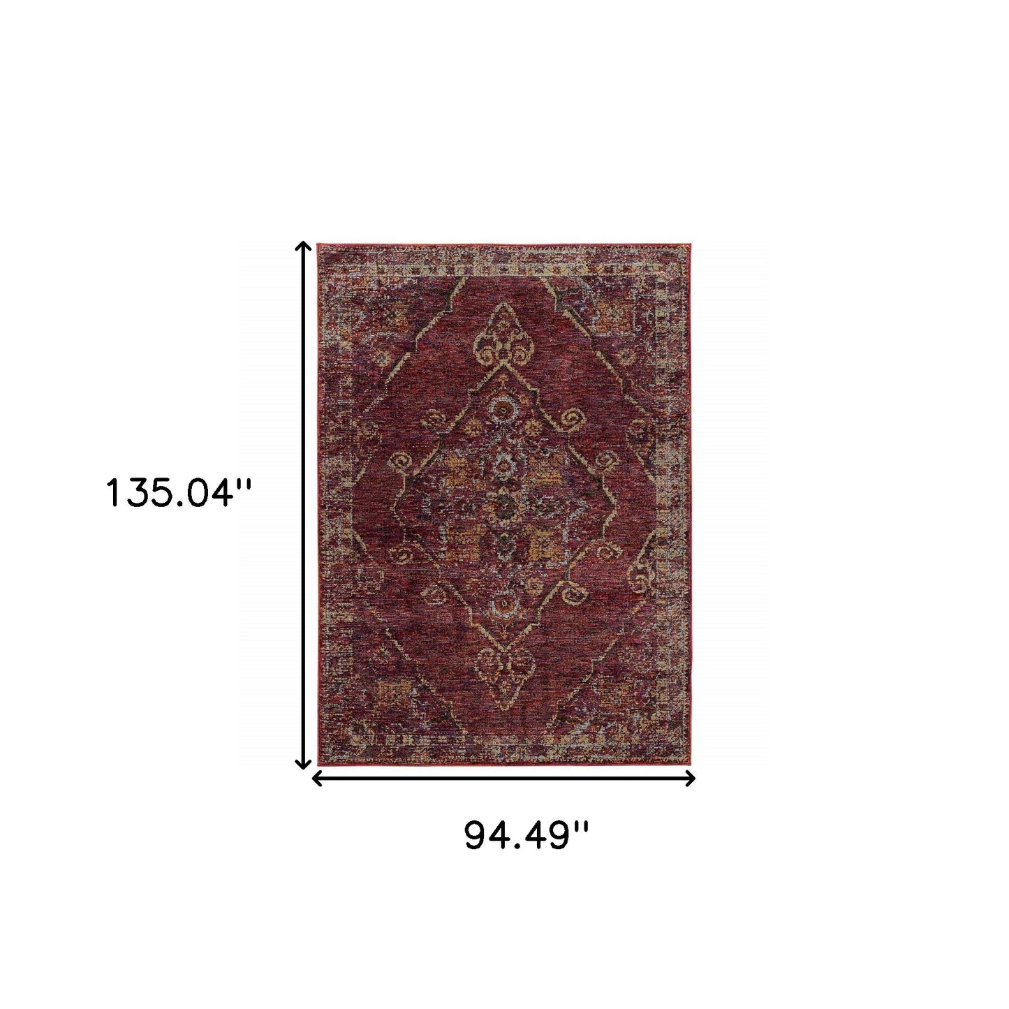 8' X 10' Red And Gold Oriental Power Loom Stain Resistant Area Rug