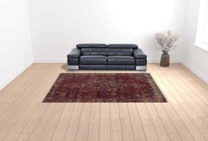 9' X 12' Red And Gold Oriental Power Loom Stain Resistant Area Rug