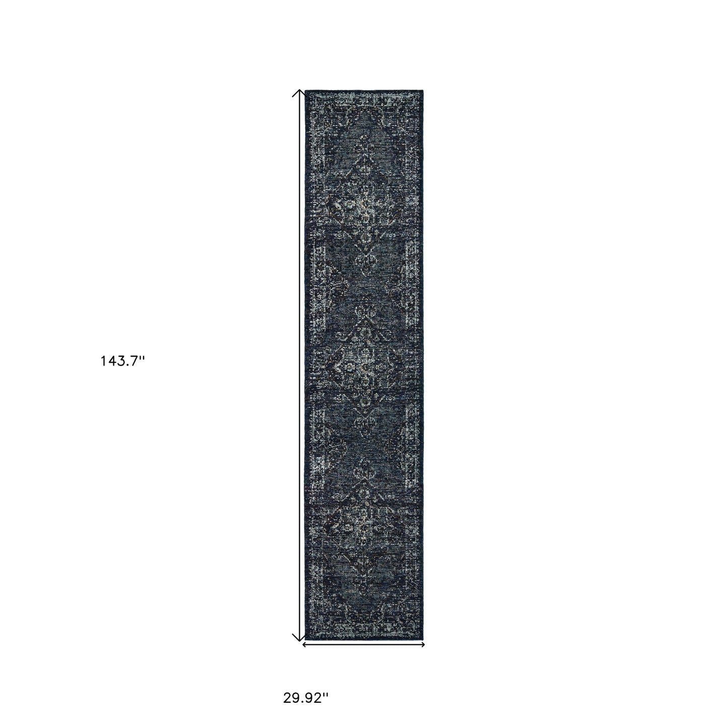 2' X 10' Blue And Brown Oriental Power Loom Stain Resistant Runner Rug