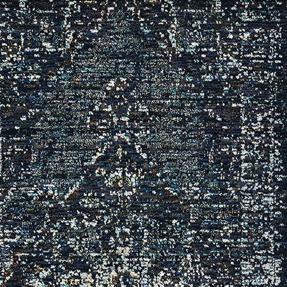 2' X 10' Blue And Brown Oriental Power Loom Stain Resistant Runner Rug