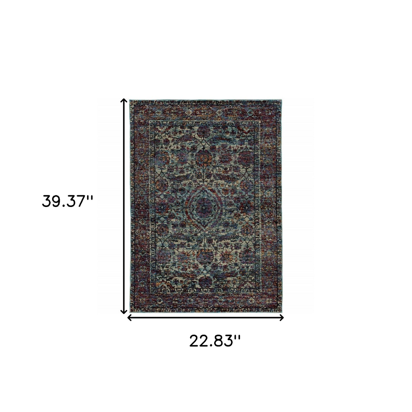 2' X 3' Blue And Purple Oriental Power Loom Stain Resistant Area Rug