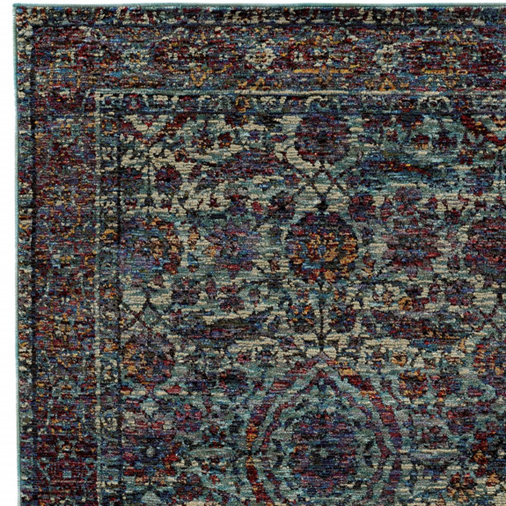 2' X 3' Blue And Purple Oriental Power Loom Stain Resistant Area Rug