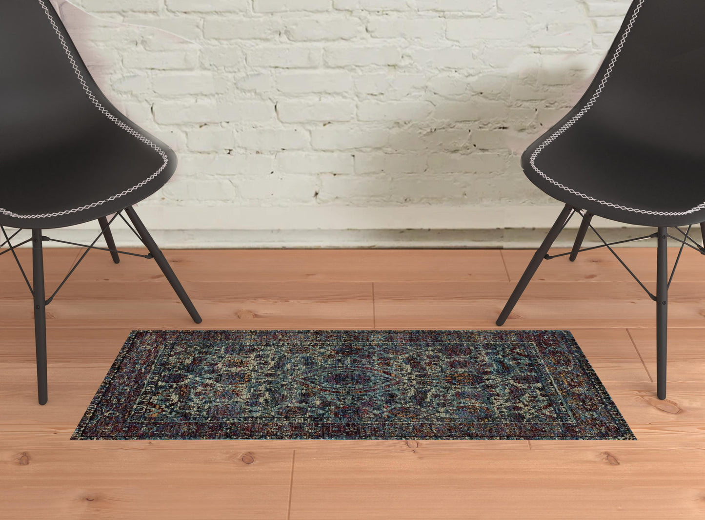 2' X 3' Blue And Purple Oriental Power Loom Stain Resistant Area Rug