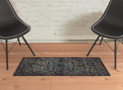 2' X 3' Blue And Purple Oriental Power Loom Stain Resistant Area Rug