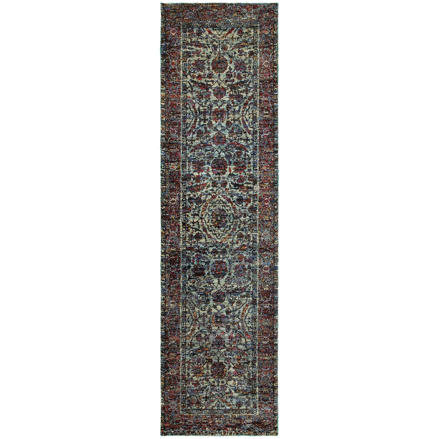 2' X 8' Blue And Purple Oriental Power Loom Stain Resistant Runner Rug