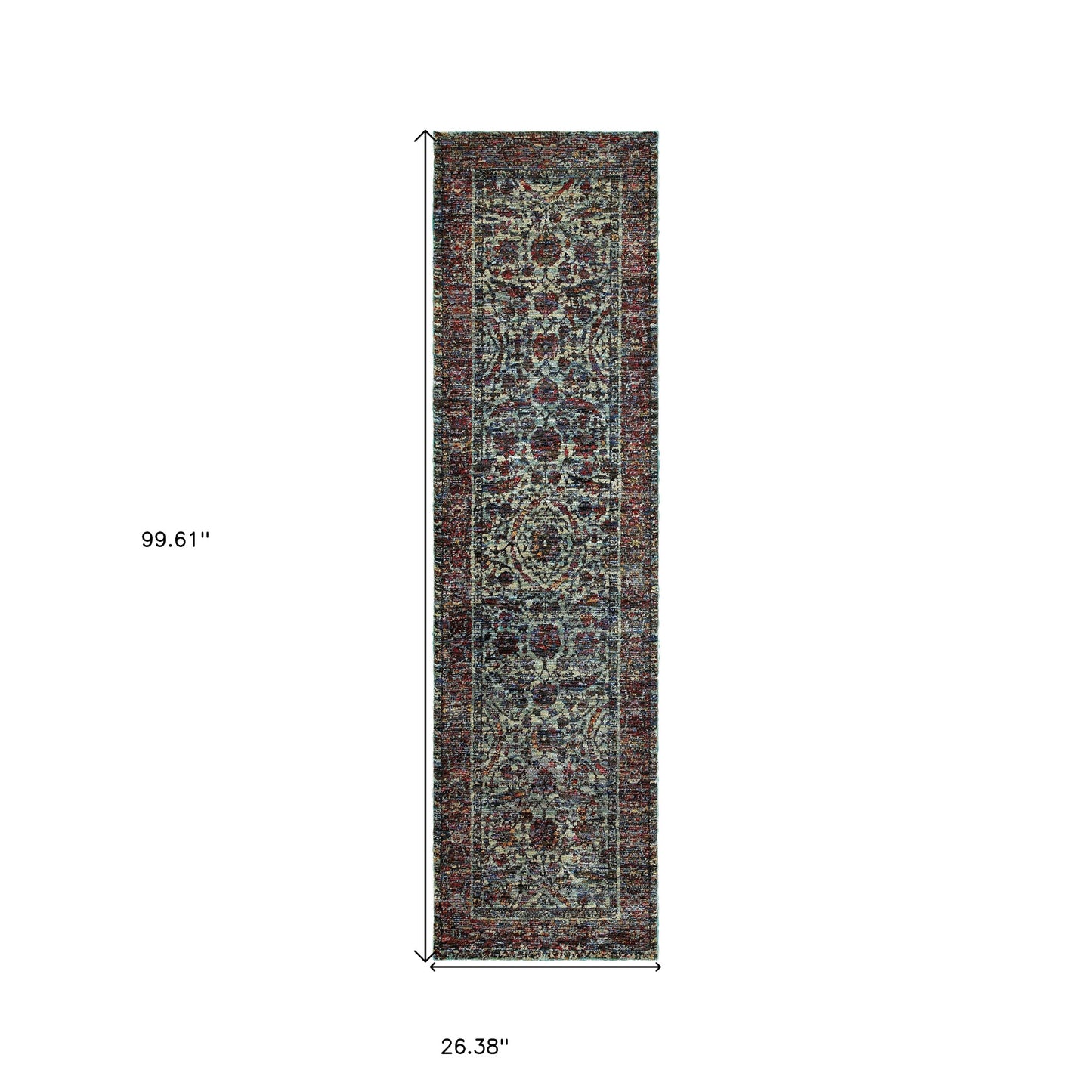 2' X 8' Blue And Purple Oriental Power Loom Stain Resistant Runner Rug