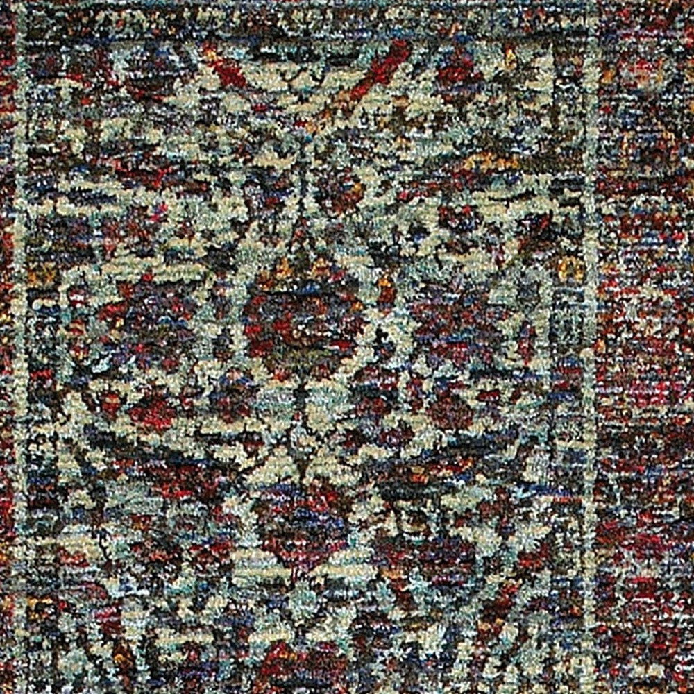 2' X 8' Blue And Purple Oriental Power Loom Stain Resistant Runner Rug
