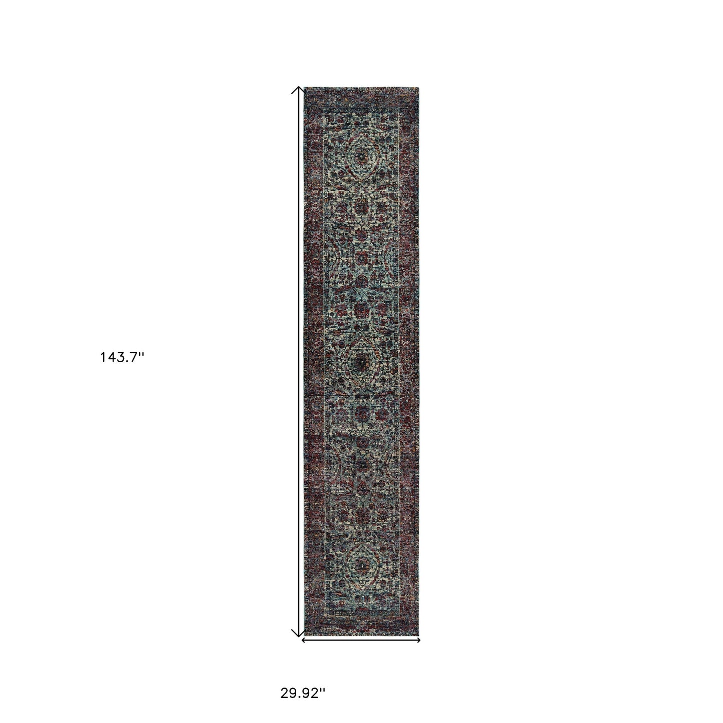 2' X 10' Blue And Purple Oriental Power Loom Stain Resistant Runner Rug