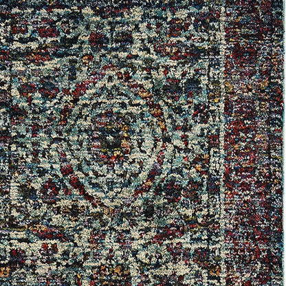 2' X 10' Blue And Purple Oriental Power Loom Stain Resistant Runner Rug