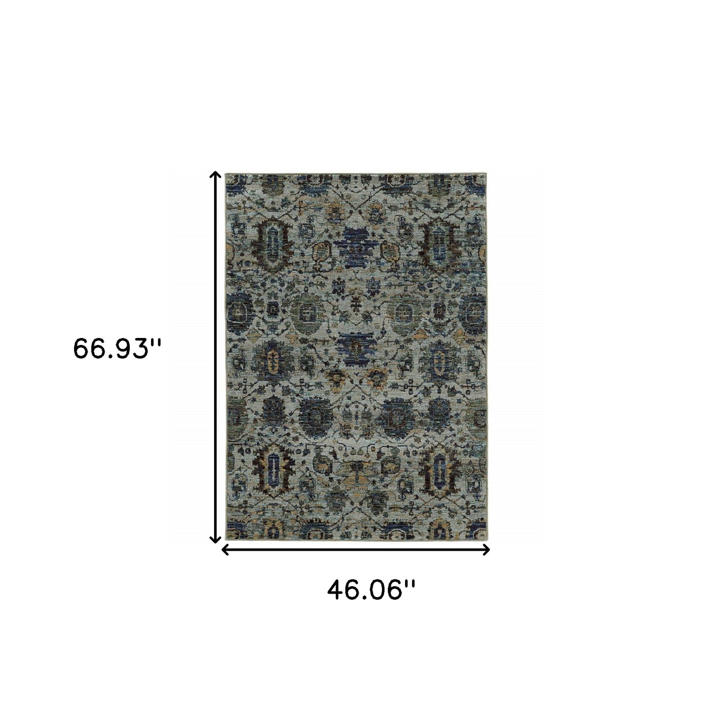 3' X 5' Blue And Navy Oriental Power Loom Stain Resistant Area Rug