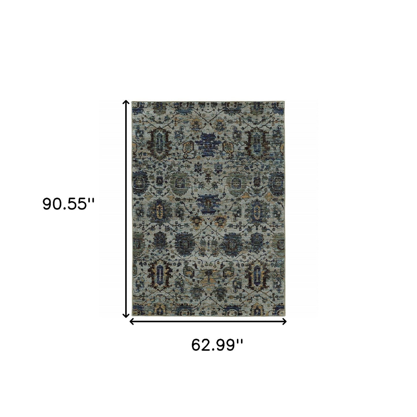 5' X 7' Blue And Navy Oriental Power Loom Stain Resistant Area Rug