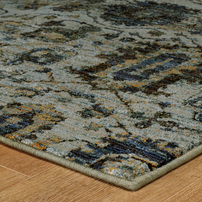 8' X 10' Blue And Navy Oriental Power Loom Stain Resistant Area Rug