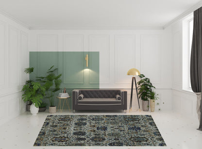8' X 10' Blue And Navy Oriental Power Loom Stain Resistant Area Rug