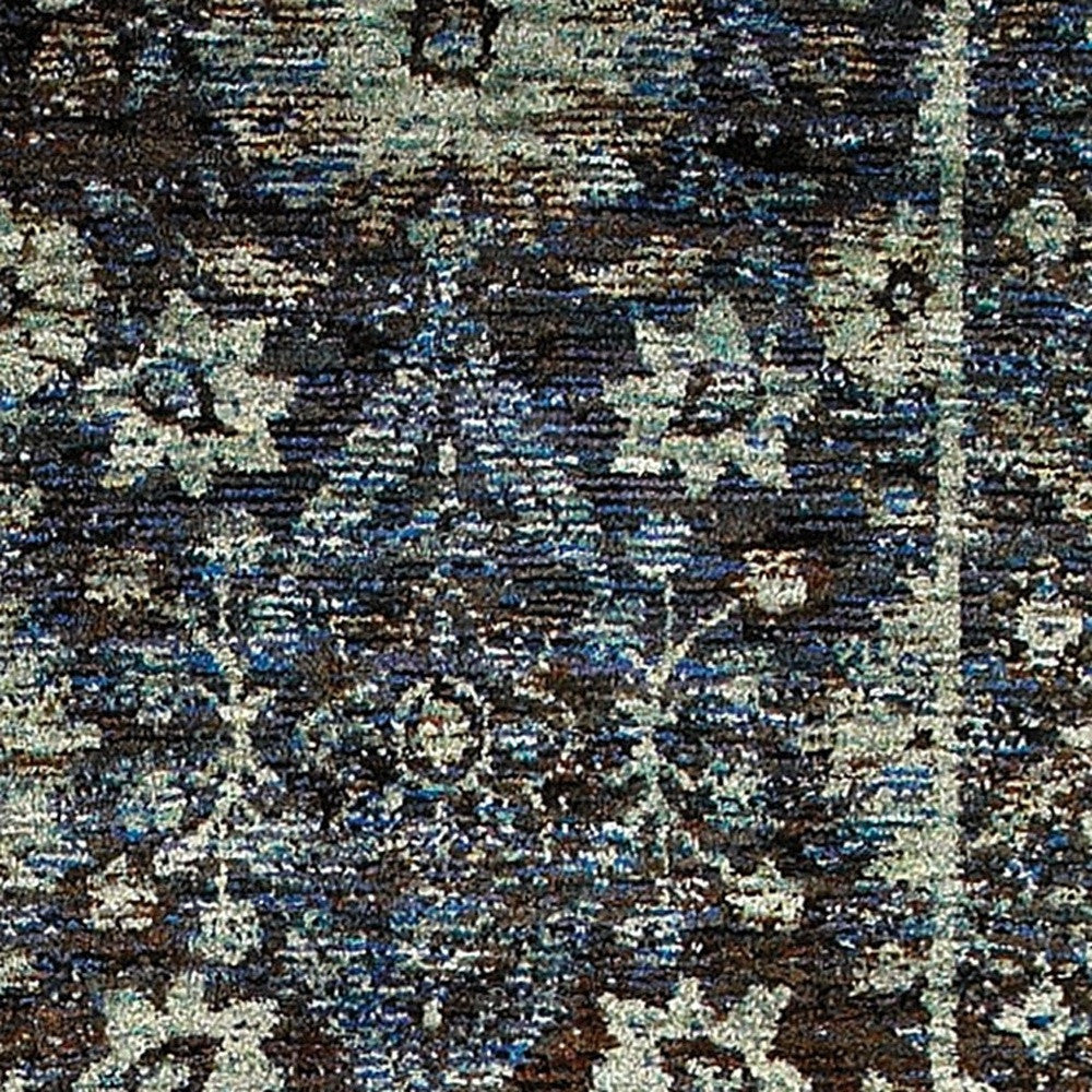 2' X 8' Navy And Blue Oriental Power Loom Stain Resistant Runner Rug