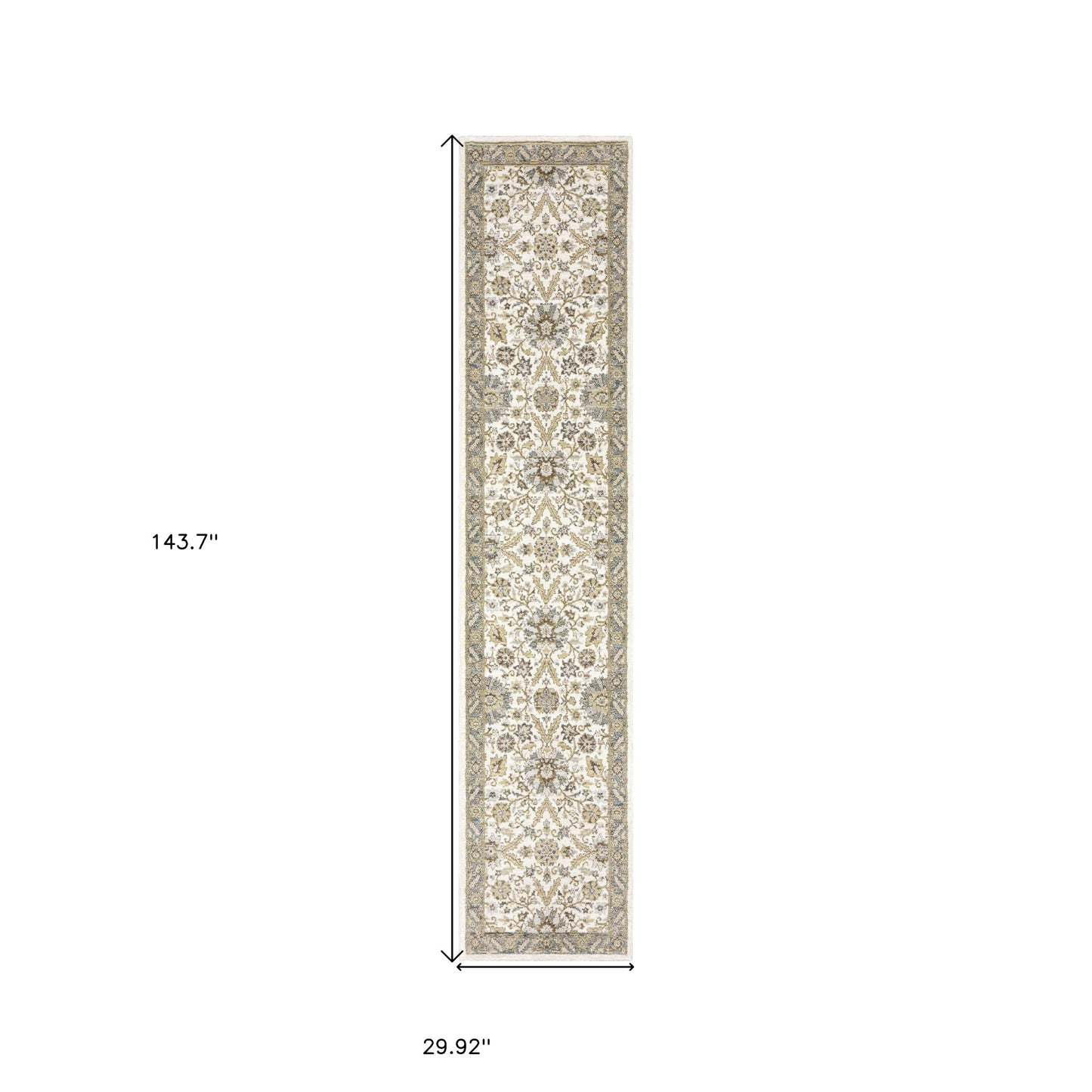 2' X 10' Gray And Ivory Oriental Power Loom Runner Rug