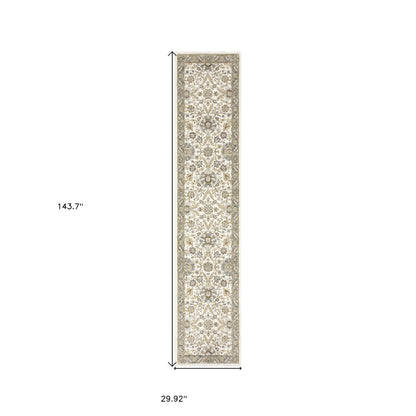 2' X 10' Gray And Ivory Oriental Power Loom Runner Rug