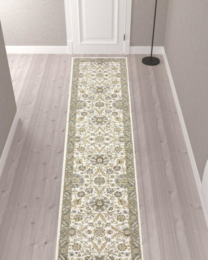 2' X 10' Gray And Ivory Oriental Power Loom Runner Rug