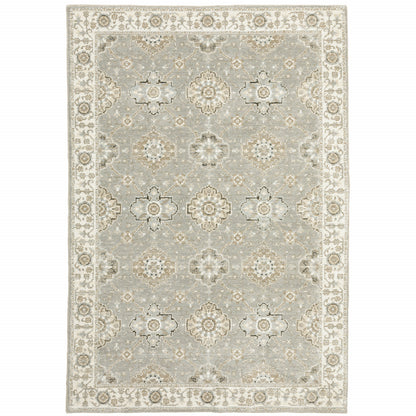 10' X 13' Grey Ivory Tan Brown And Gold Oriental Power Loom Stain Resistant Area Rug