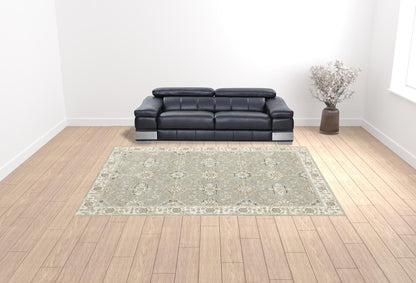 10' X 13' Grey Ivory Tan Brown And Gold Oriental Power Loom Stain Resistant Area Rug
