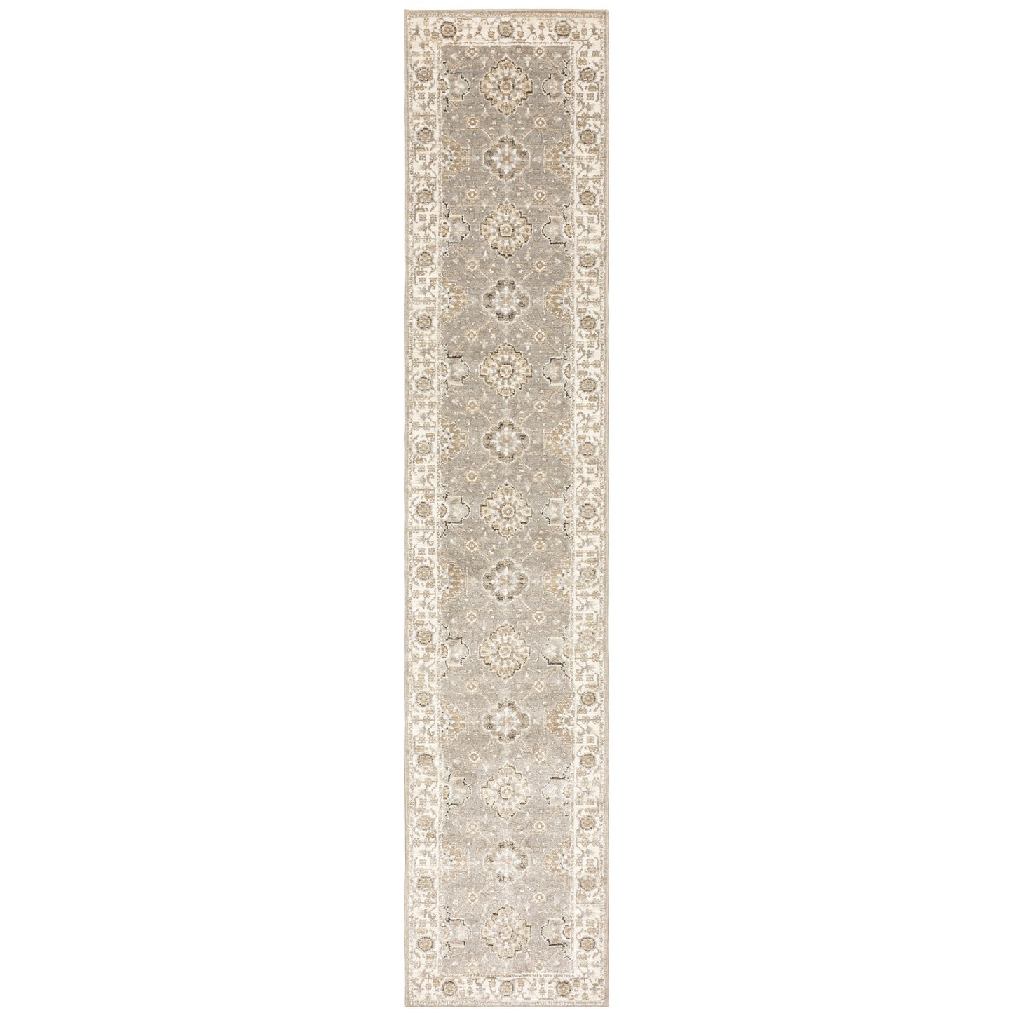 2' X 10' Beige And Ivory Oriental Power Loom Runner Rug