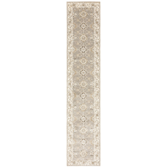 2' X 10' Beige And Ivory Oriental Power Loom Runner Rug
