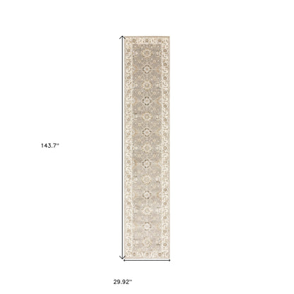 2' X 10' Beige And Ivory Oriental Power Loom Runner Rug