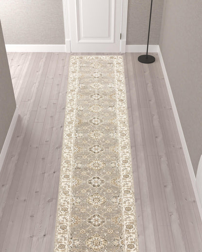 2' X 10' Beige And Ivory Oriental Power Loom Runner Rug