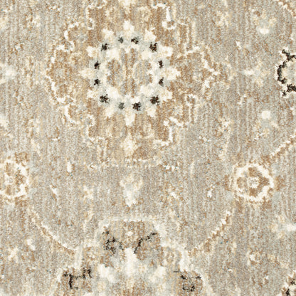 3' X 5' Grey Ivory Tan Brown And Gold Oriental Power Loom Stain Resistant Area Rug