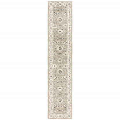 2' X 10' Beige And Ivory Oriental Power Loom Runner Rug