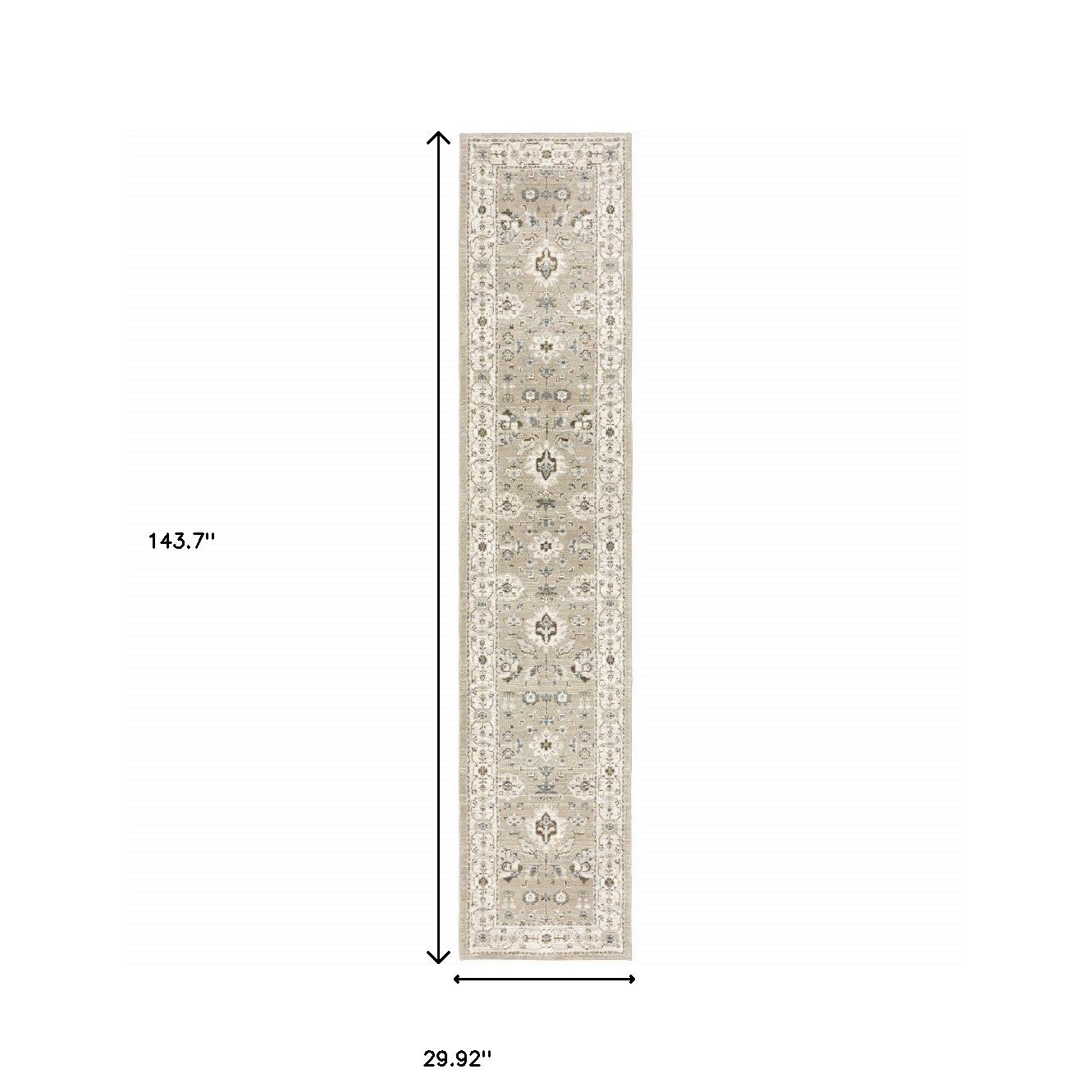 2' X 10' Beige And Ivory Oriental Power Loom Runner Rug