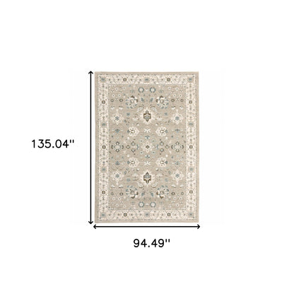 8' X 10' Beige Ivory Blue Green And Purple Oriental Power Loom Stain Resistant Area Rug