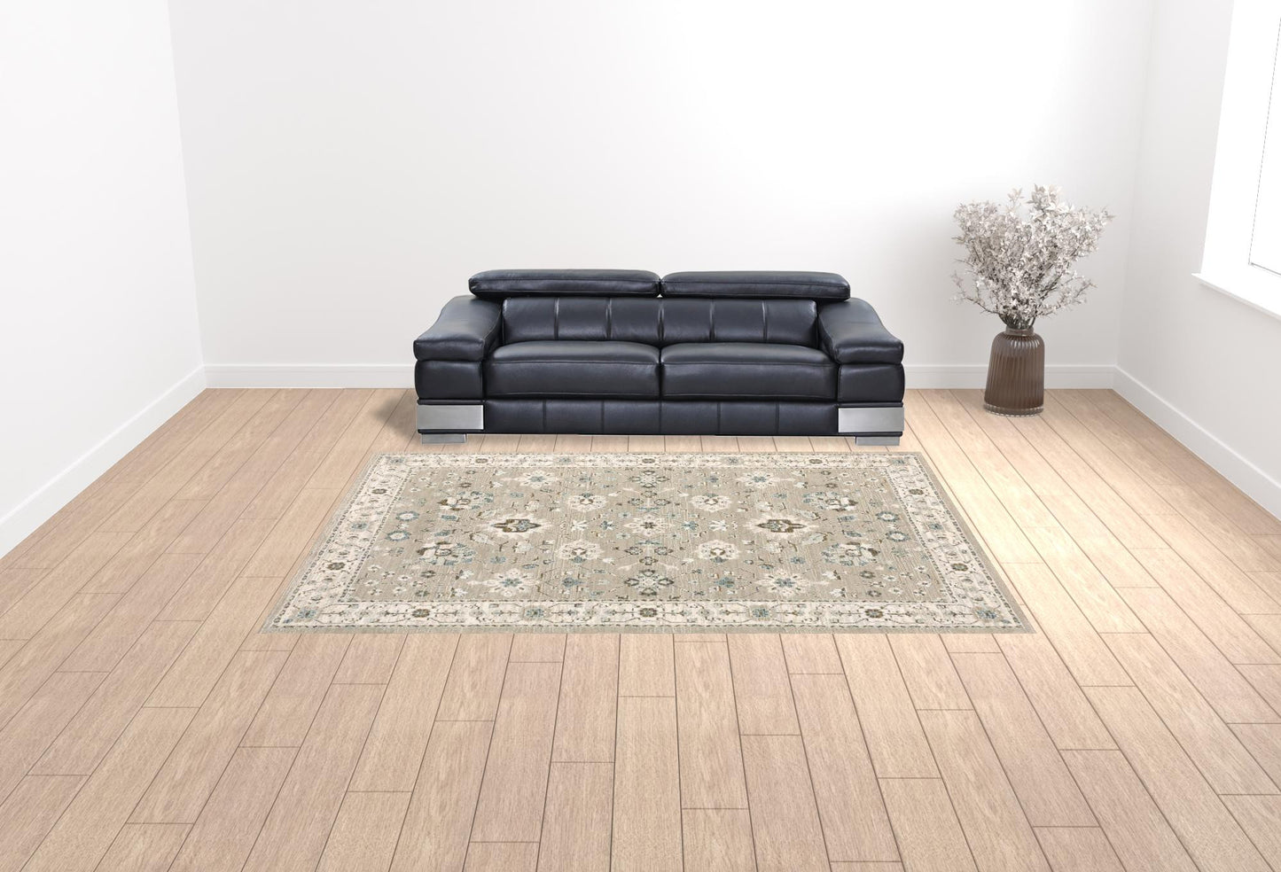 9' X 12' Beige Ivory Blue Green And Purple Oriental Power Loom Stain Resistant Area Rug