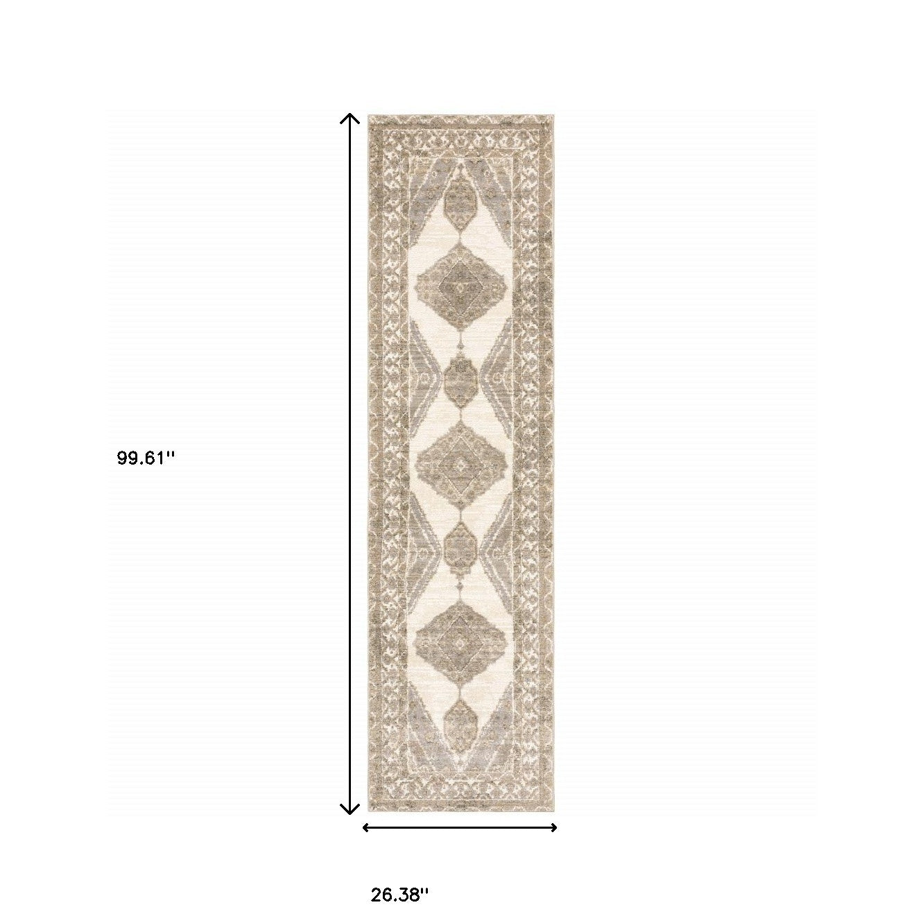 2' X 8' Beige And Ivory Oriental Power Loom Stain Resistant Runner Rug