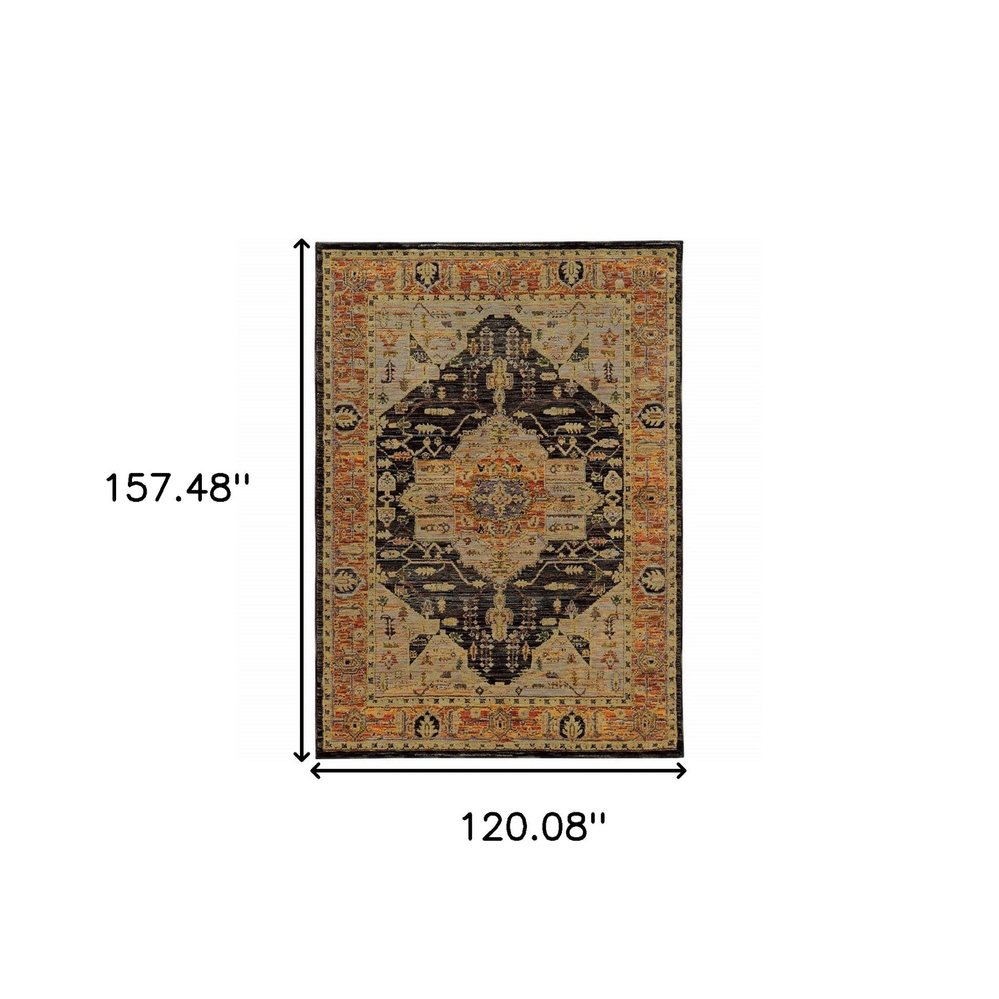 10' X 13' Gold Brown Grey Rust Green And Purple Oriental Power Loom Stain Resistant Area Rug