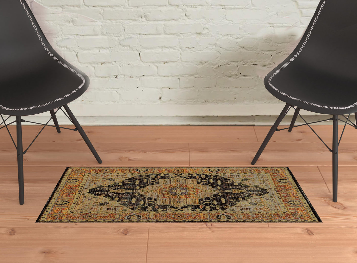 2' X 3' Gold Brown Grey Rust Green And Purple Oriental Power Loom Stain Resistant Area Rug