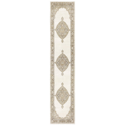 2' X 10' Beige And Ivory Oriental Power Loom Runner Rug