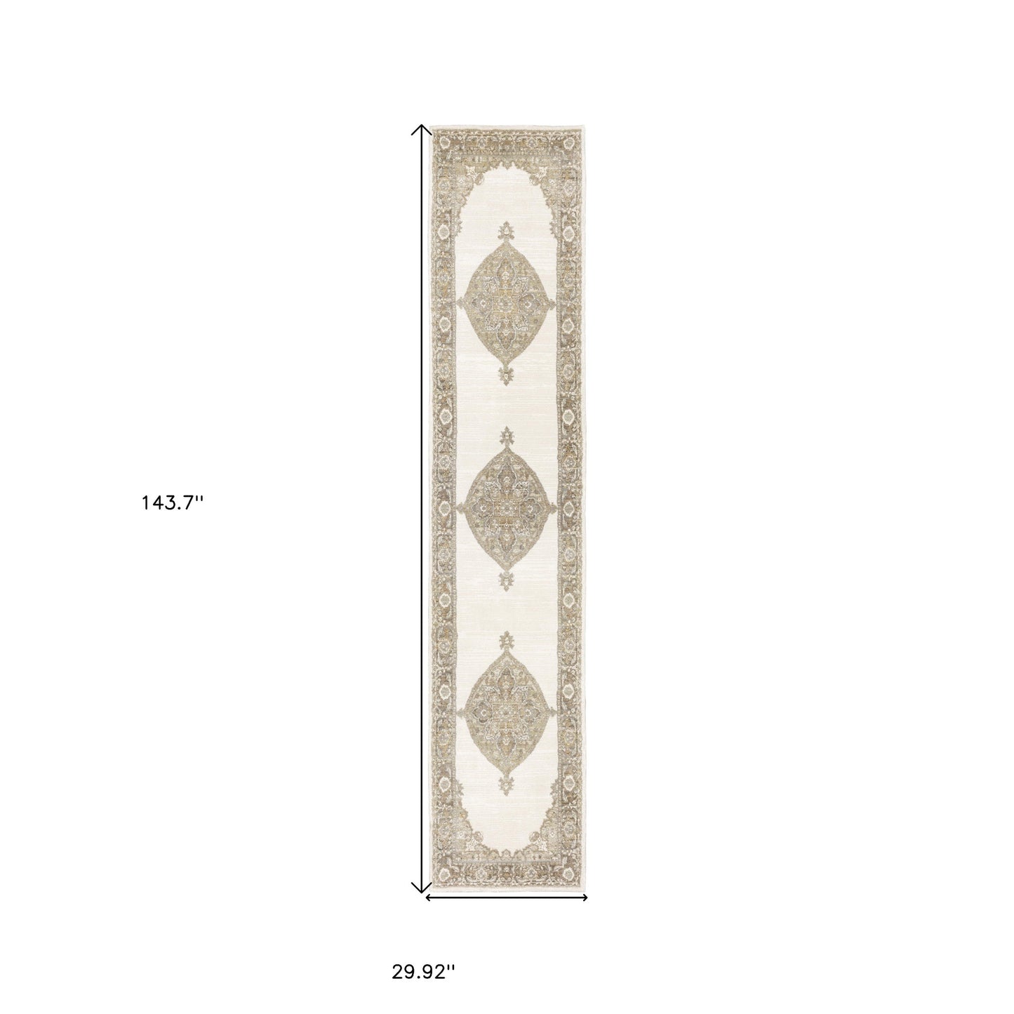 2' X 10' Beige And Ivory Oriental Power Loom Runner Rug