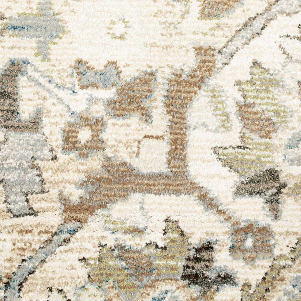8' Beige And Ivory Round Oriental Power Loom Stain Resistant Area Rug
