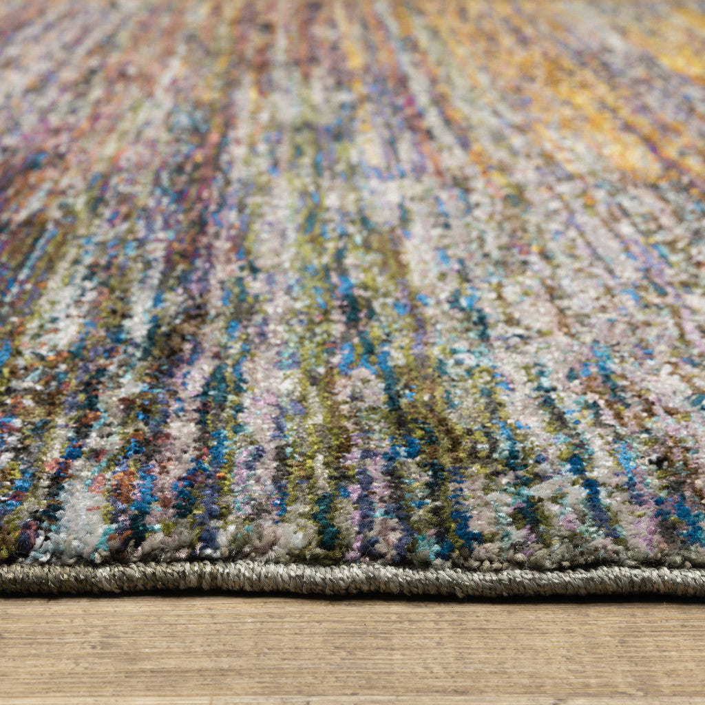 2' X 3' Blue Grey Gold Purple And Teal Abstract Power Loom Stain Resistant Area Rug