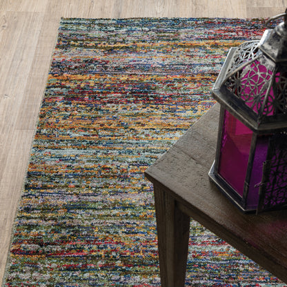 2' X 3' Blue Grey Gold Purple And Teal Abstract Power Loom Stain Resistant Area Rug
