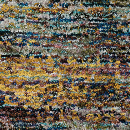 2' X 3' Blue Grey Gold Purple And Teal Abstract Power Loom Stain Resistant Area Rug