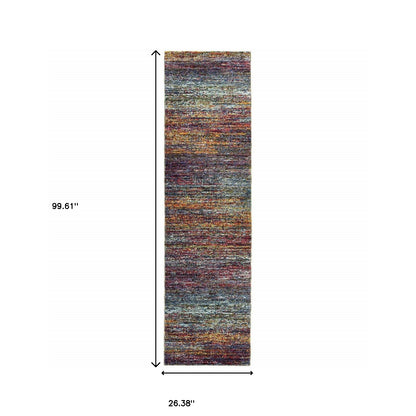 2' X 8' Blue Grey Gold Purple And Teal Abstract Power Loom Stain Resistant Runner Rug