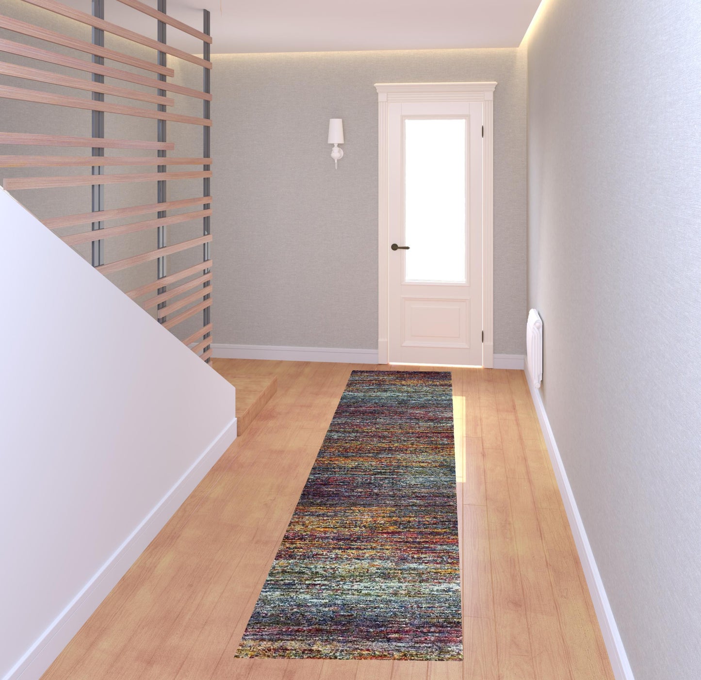 2' X 8' Blue Grey Gold Purple And Teal Abstract Power Loom Stain Resistant Runner Rug