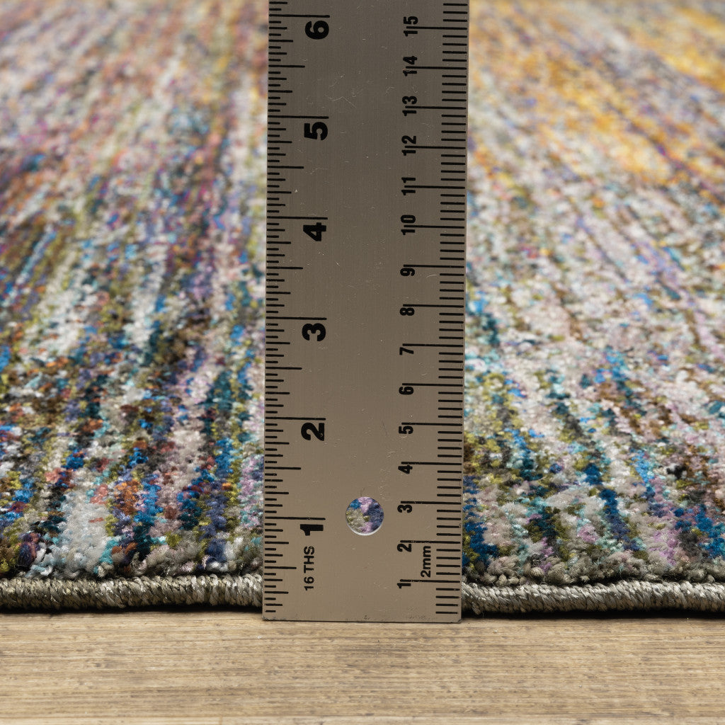 2' X 8' Blue Grey Gold Purple And Teal Abstract Power Loom Stain Resistant Runner Rug