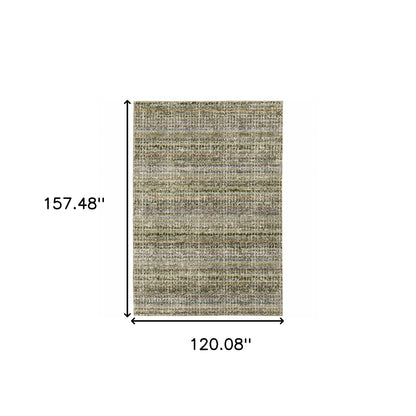 10' X 13' Green Green Grey And Purple Abstract Power Loom Stain Resistant Area Rug